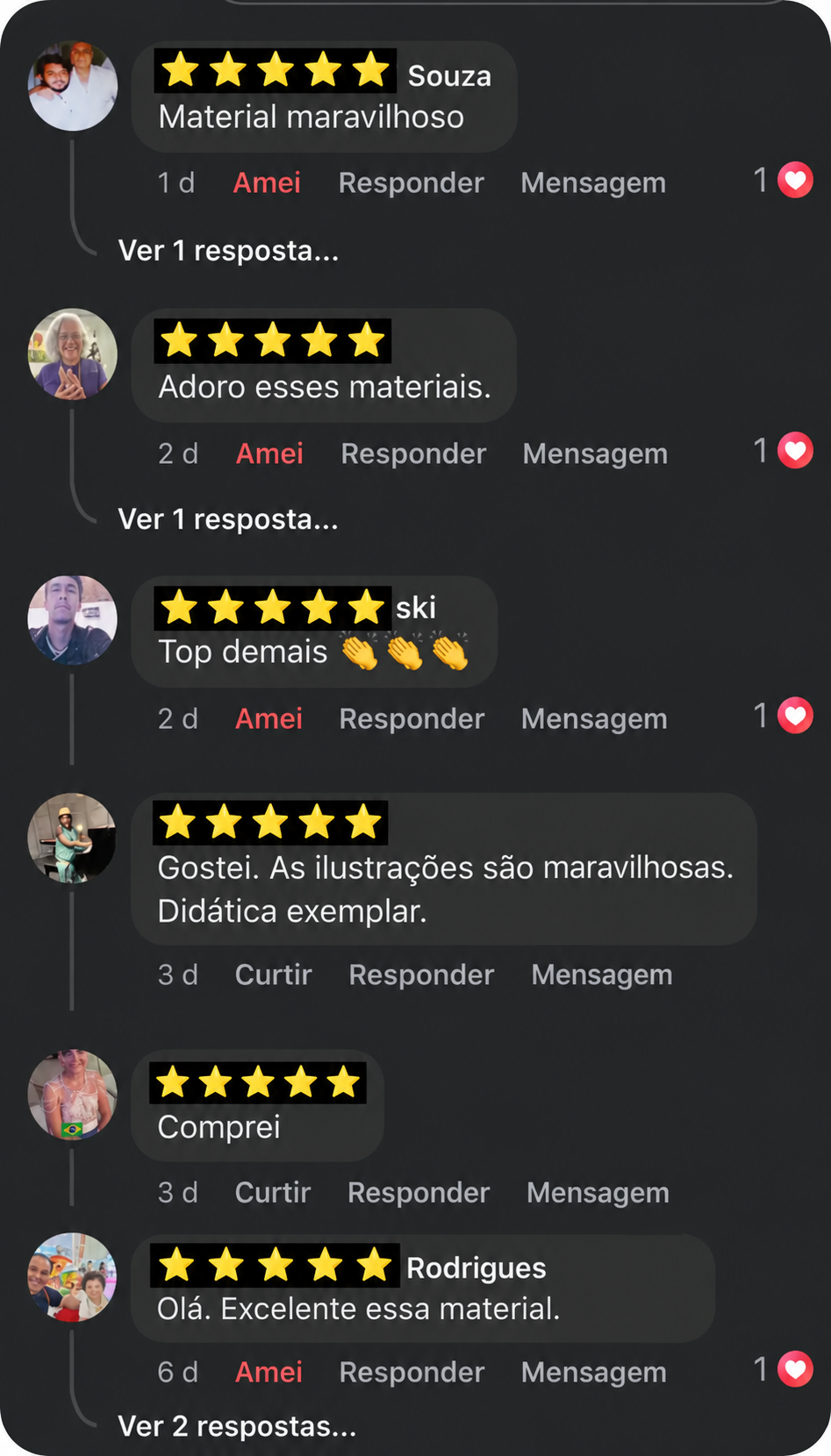Feedback 1 sobre o material infantil
